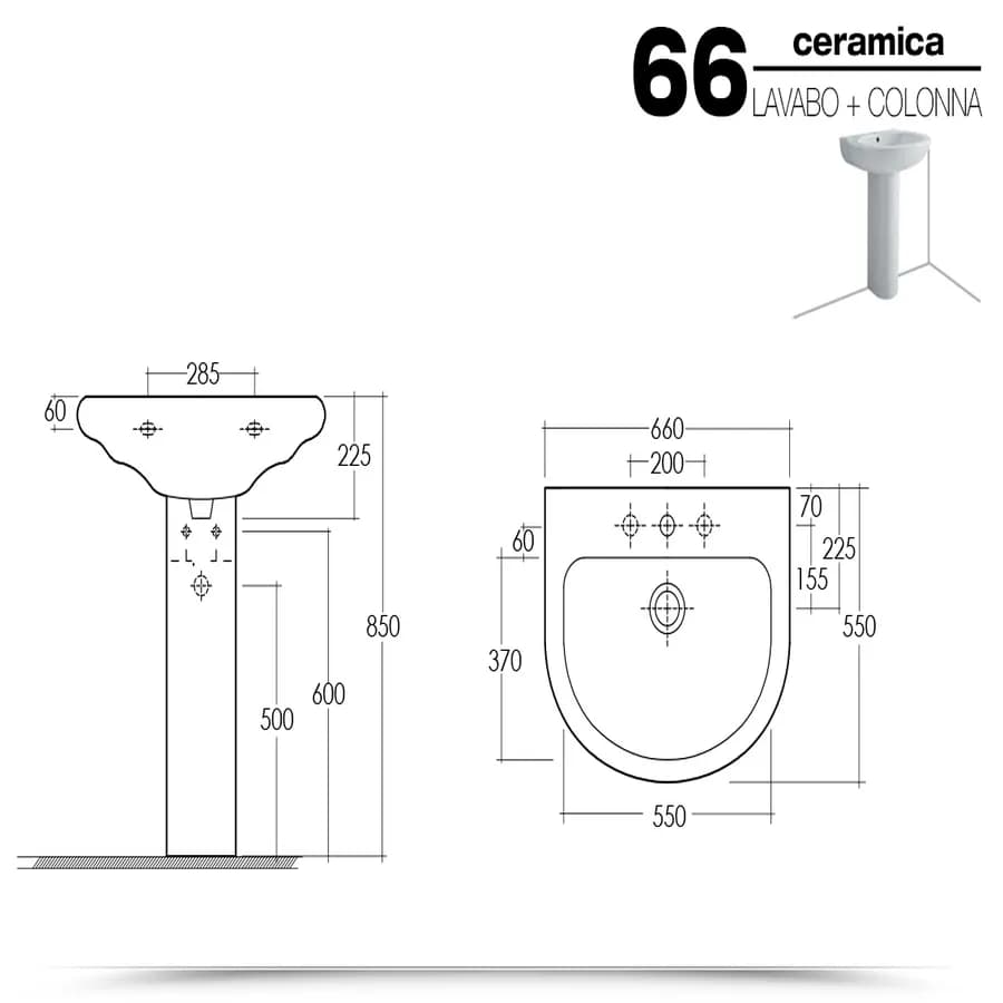 Sanitari a terra bagno serie completa di lavabo a colonna ceramica - Shira