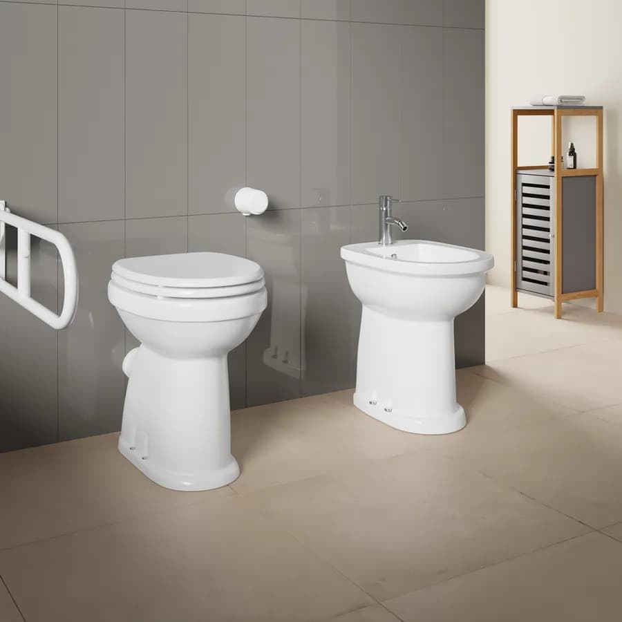 Sanitari accessibili 49h cm in ceramica bianca con copriwc scarico a parete