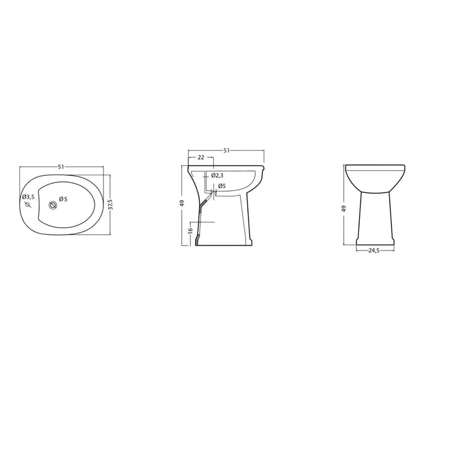 Sanitari accessibili 49h cm in ceramica bianca con copriwc scarico a parete