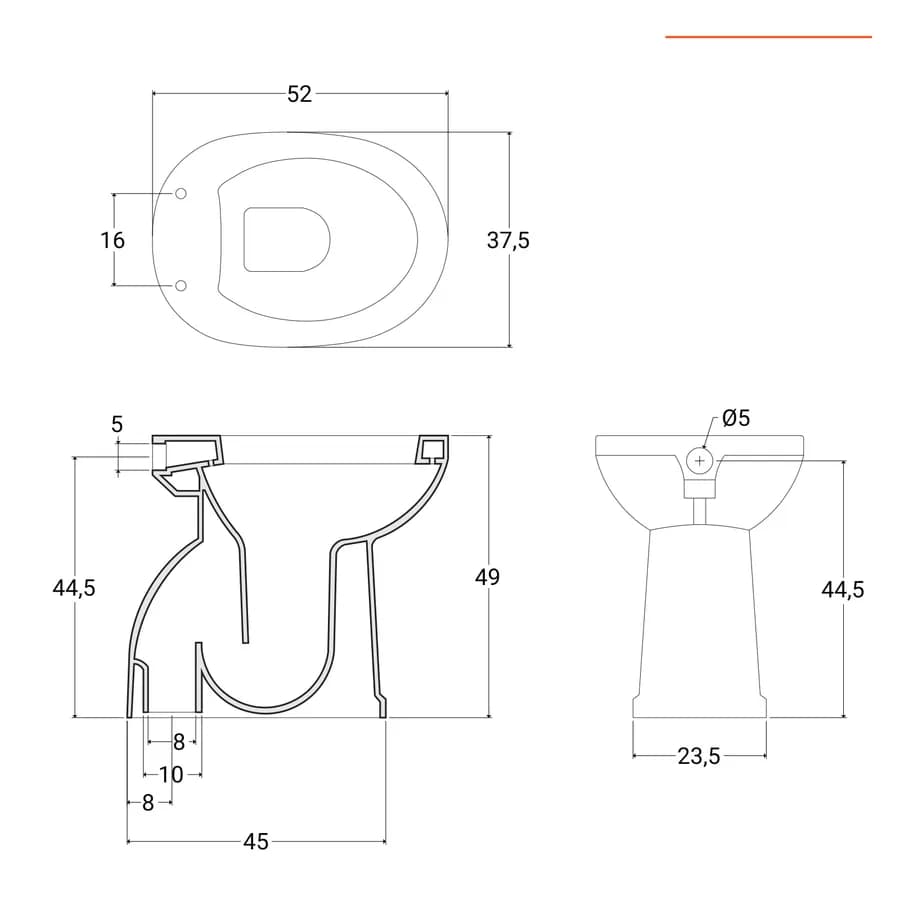 Sanitari accessibili da 49h cm in ceramica bianca con copriwc scarico a pavimento