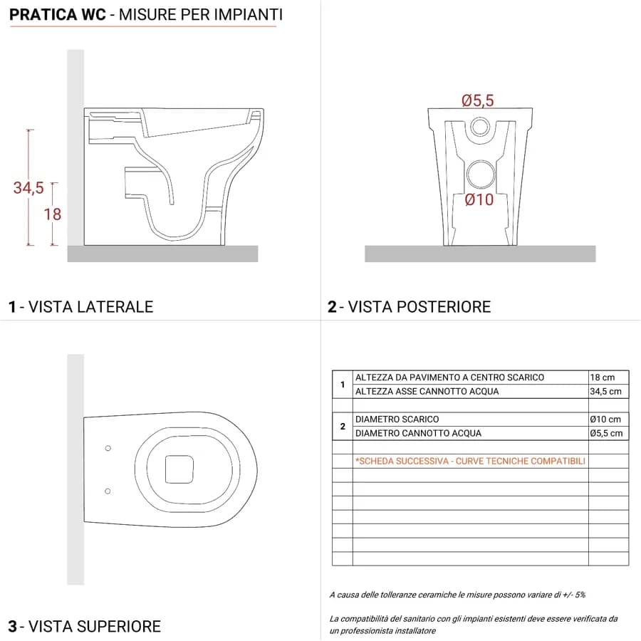 Sanitari Azzurra Pratica in ceramica wc con sedile softclose e bidet scarico traslato