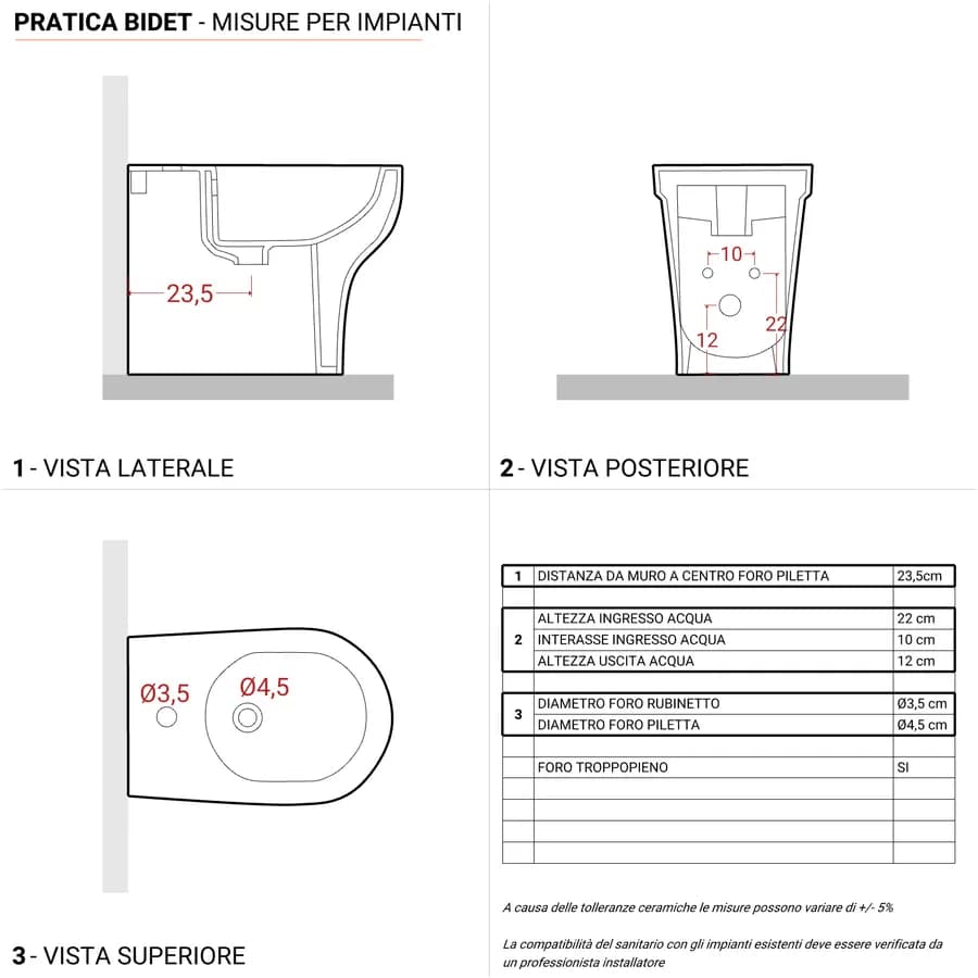 Sanitari Azzurra Pratica in ceramica wc con sedile softclose e bidet scarico traslato