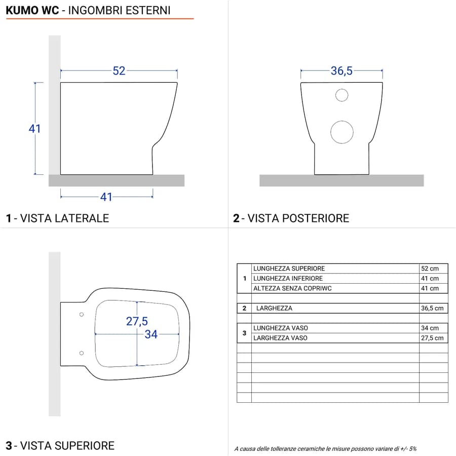 Sanitari filo muro ceramica completi di sedile antiurto soft-close - Kumo