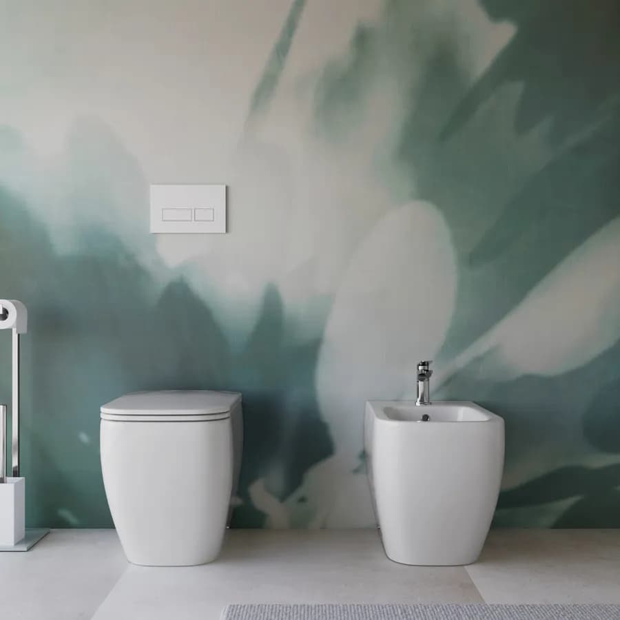 Sanitari filo muro in ceramica wc completo di sedile softclose e bidet - Kira