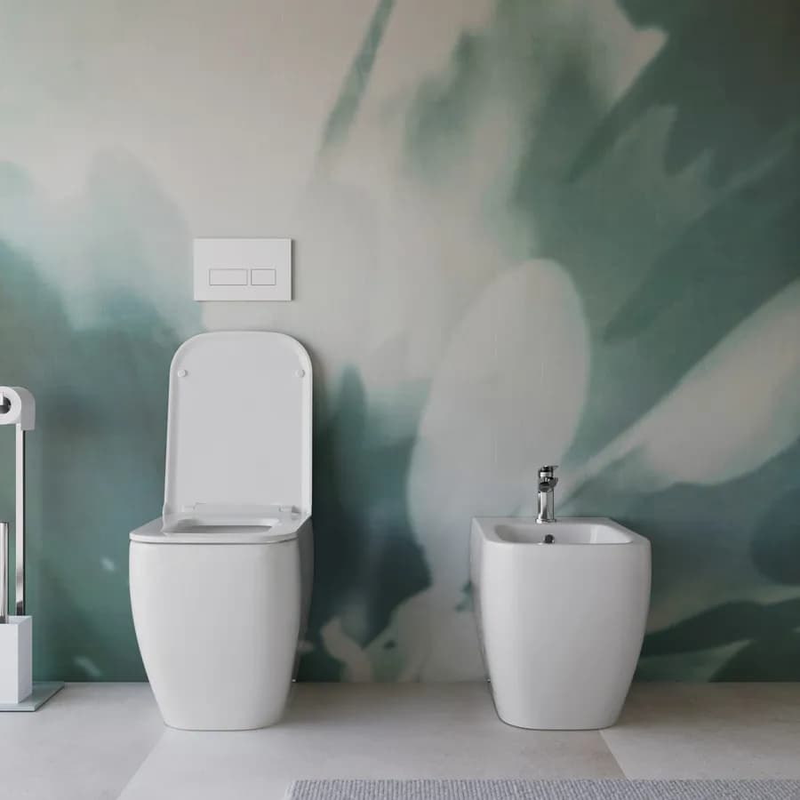 Sanitari filo muro in ceramica wc completo di sedile softclose e bidet - Kira