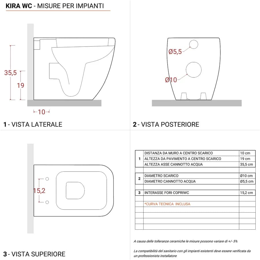 Sanitari filo muro in ceramica wc completo di sedile softclose e bidet - Kira