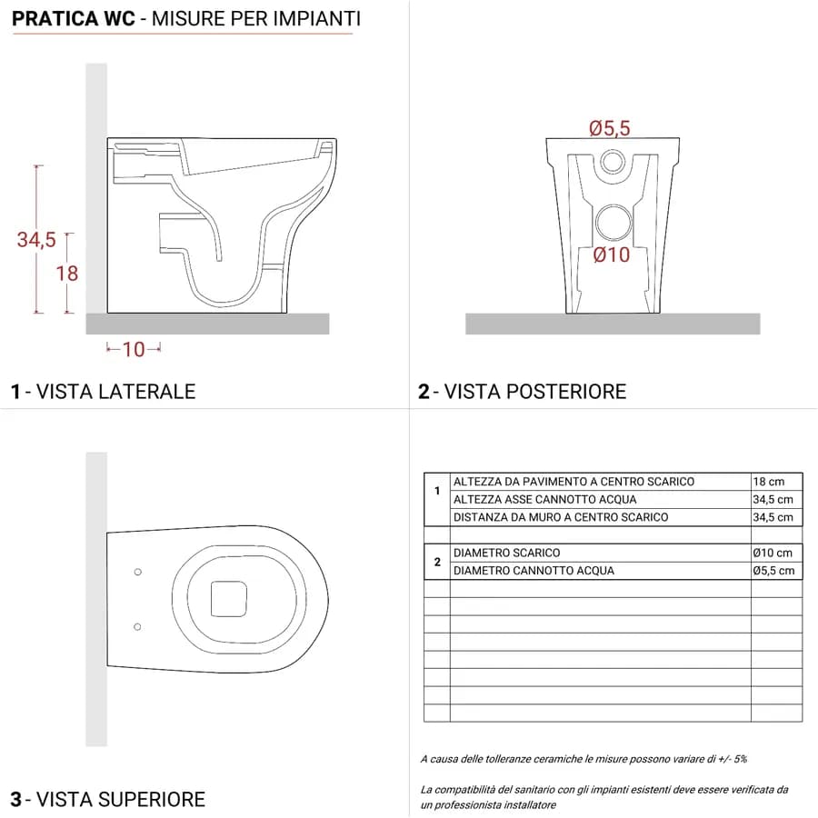 Sanitari filo parete Azzurra Pratica ceramica bianco wc con sedile copriwc e bidet