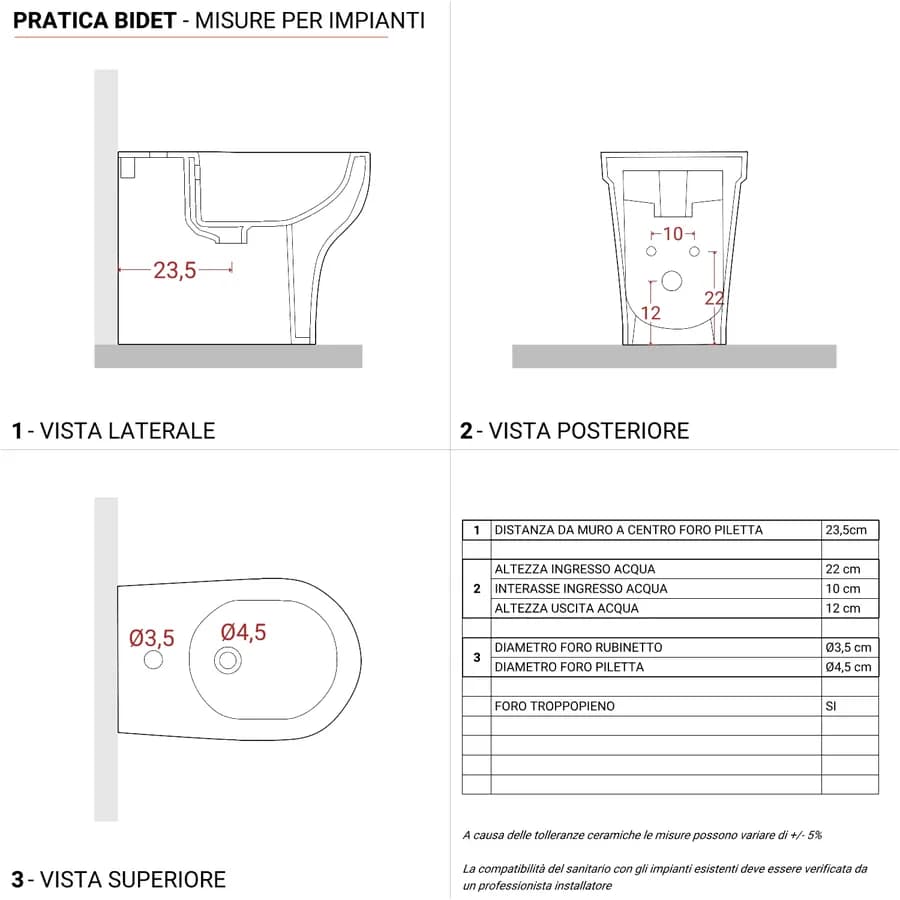 Sanitari filo parete Azzurra Pratica ceramica bianco wc con sedile copriwc e bidet