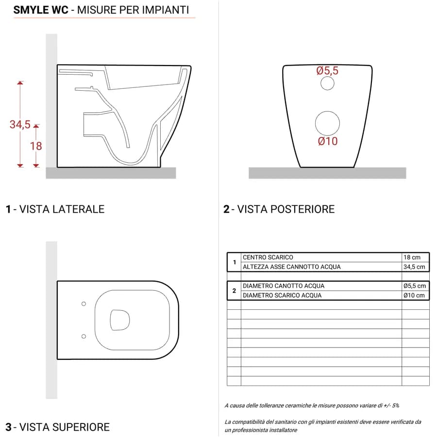Sanitari filomuro a cacciata rimfree sedile SoftClose Serie Smyle Square - Geberit