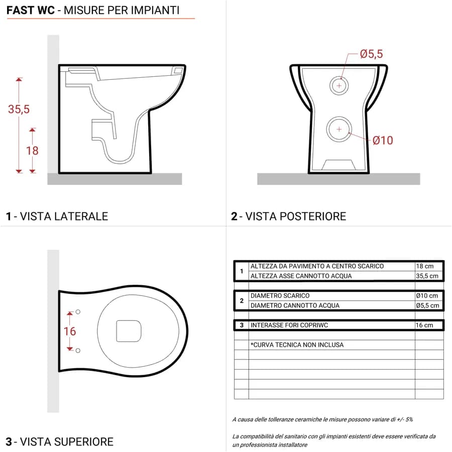 Sanitari filomuro a terra vaso + bidet e sedile soft-close Azzurra Fast in ceramica