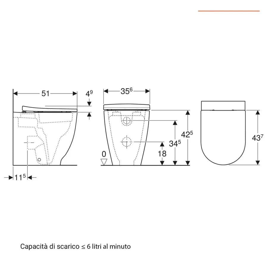 Sanitari filomuro a cacciata rimfree sedile SoftClose Serie Acanto - Geberit