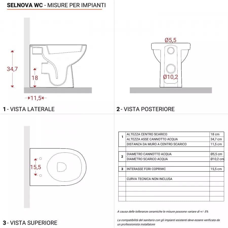 Sanitari filomuro ceramica completi di sedile copriwc Serie Selnova - Geberit