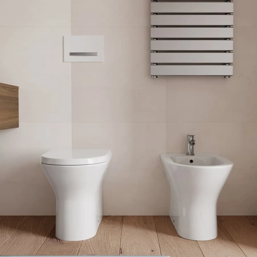 Sanitari filomuro coppia vaso rimless con bidet in ceramica e copriwc soft close - Hottis