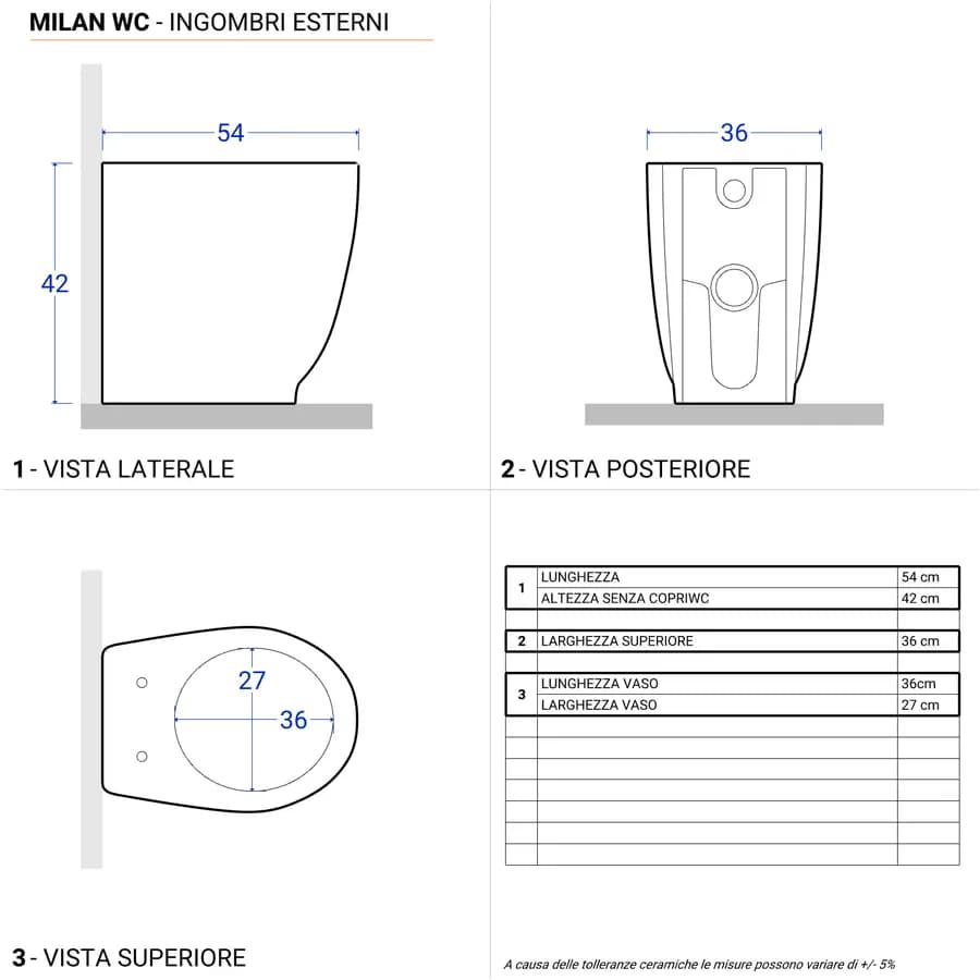 Sanitari filomuro in ceramica bianca e sedile copriwc