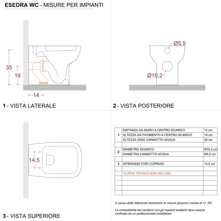 Sanitari filomuro in ceramica con scarico traslato - Esedra di Ideal Standard
