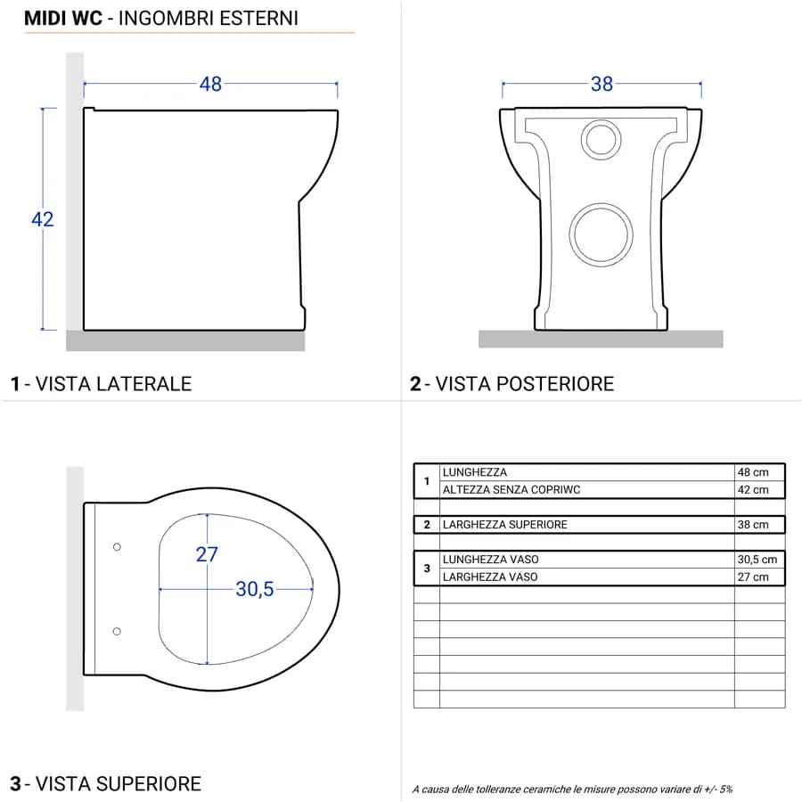 Sanitari filomuro in ceramica vaso + bidet + sedile soft close