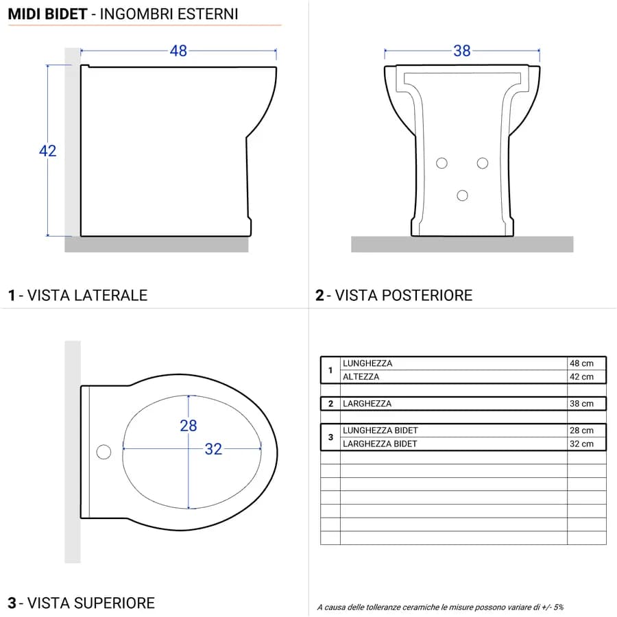 Sanitari filomuro in ceramica vaso + bidet + sedile soft close