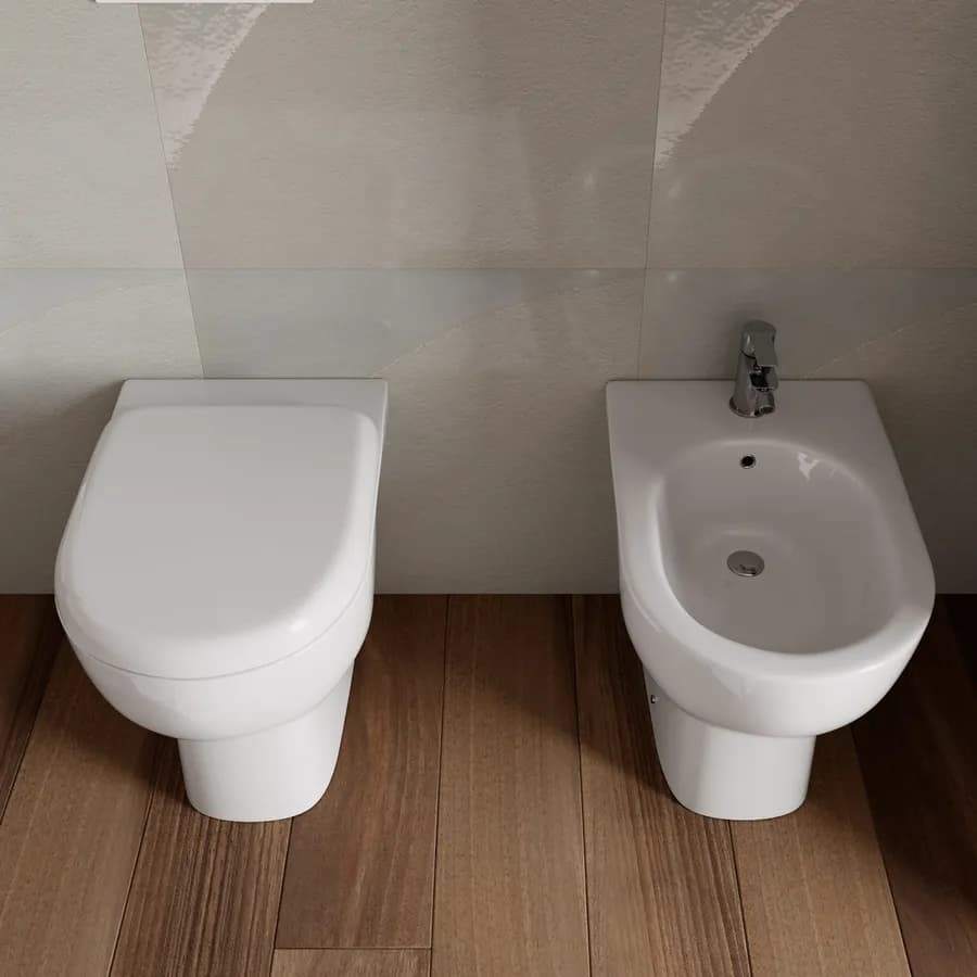 Sanitari filomuro vaso e bidet in ceramica 36x55x42,5h soft close - Ligor