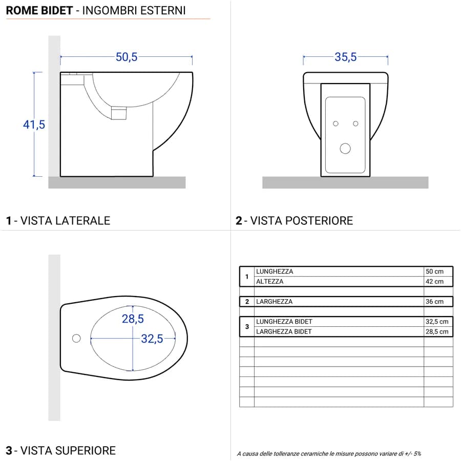 Sanitari in ceramica filomuro con wc con brida e sedile copriwc