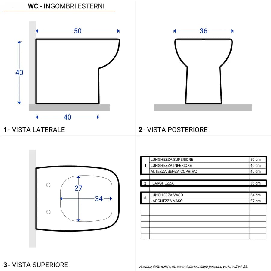 Sanitari in ceramica filomuro wc e bidet con copriwc - Proven