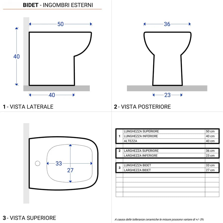 Sanitari in ceramica filomuro wc e bidet con copriwc - Proven