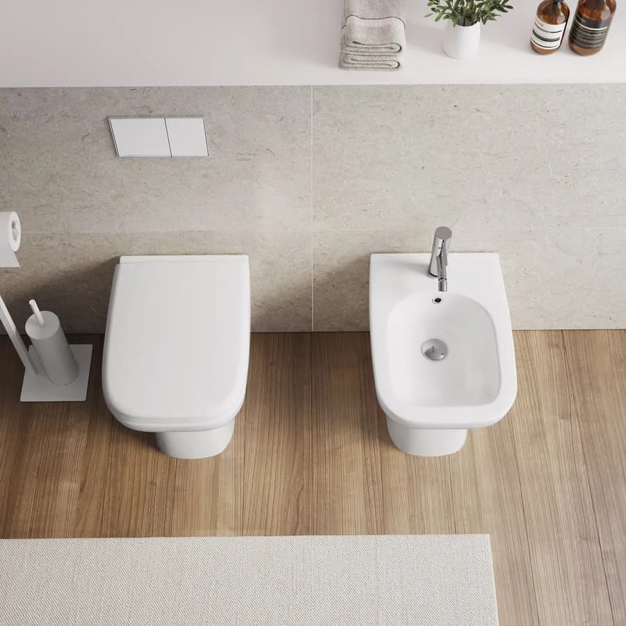 Sanitari in ceramica filomuro wc e bidet con copriwc softclose - Proven