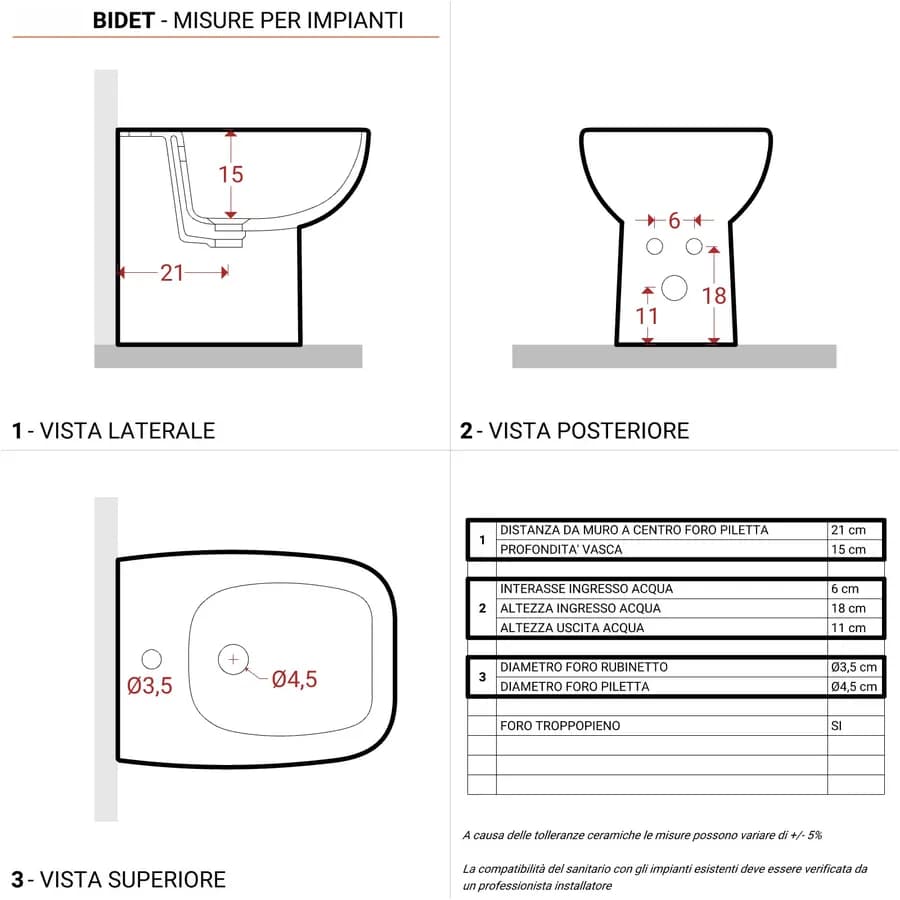 Sanitari in ceramica filomuro wc e bidet con copriwc softclose - Proven