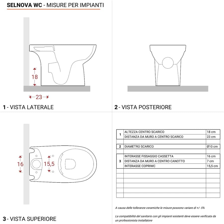 Sanitari monoblocco a cacciata rimfree allaccio laterale cerniere inox Serie Selnova - Geberit