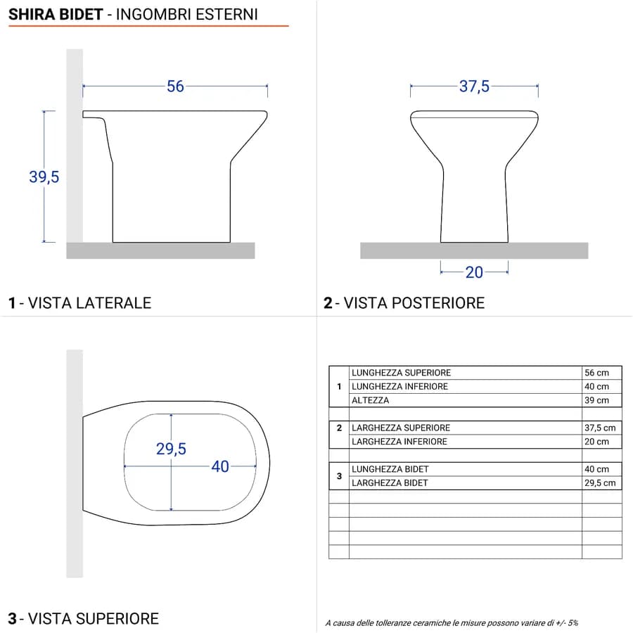 Sanitari monoblocco in ceramica vaso completo di cassetta e bidet - Shira