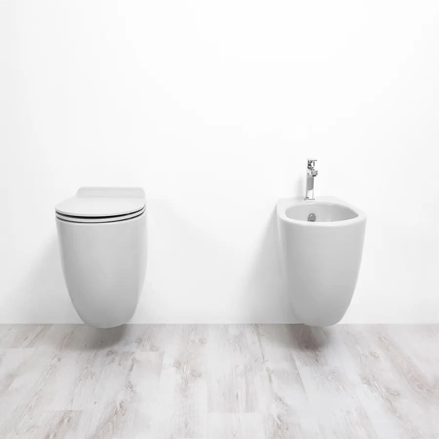 Sanitari opachi coppia sospesi bidet + wc + sedile tela opaco - Vignoni di Simas