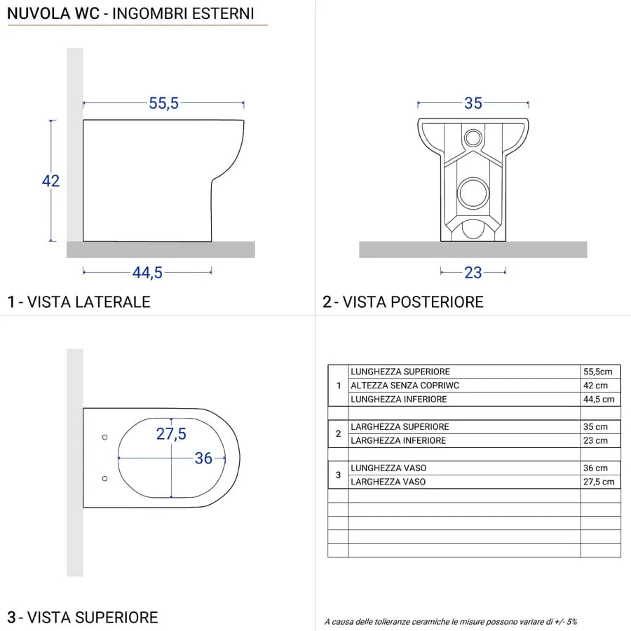Sanitari per ristrutturazioni Nuvola con scarico traslato regolabile wc bidet e sedile softclose