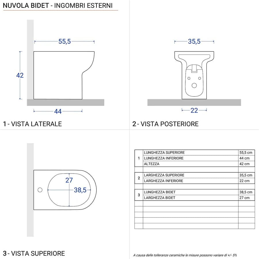 Sanitari per ristrutturazioni Nuvola con scarico traslato regolabile wc bidet e sedile softclose