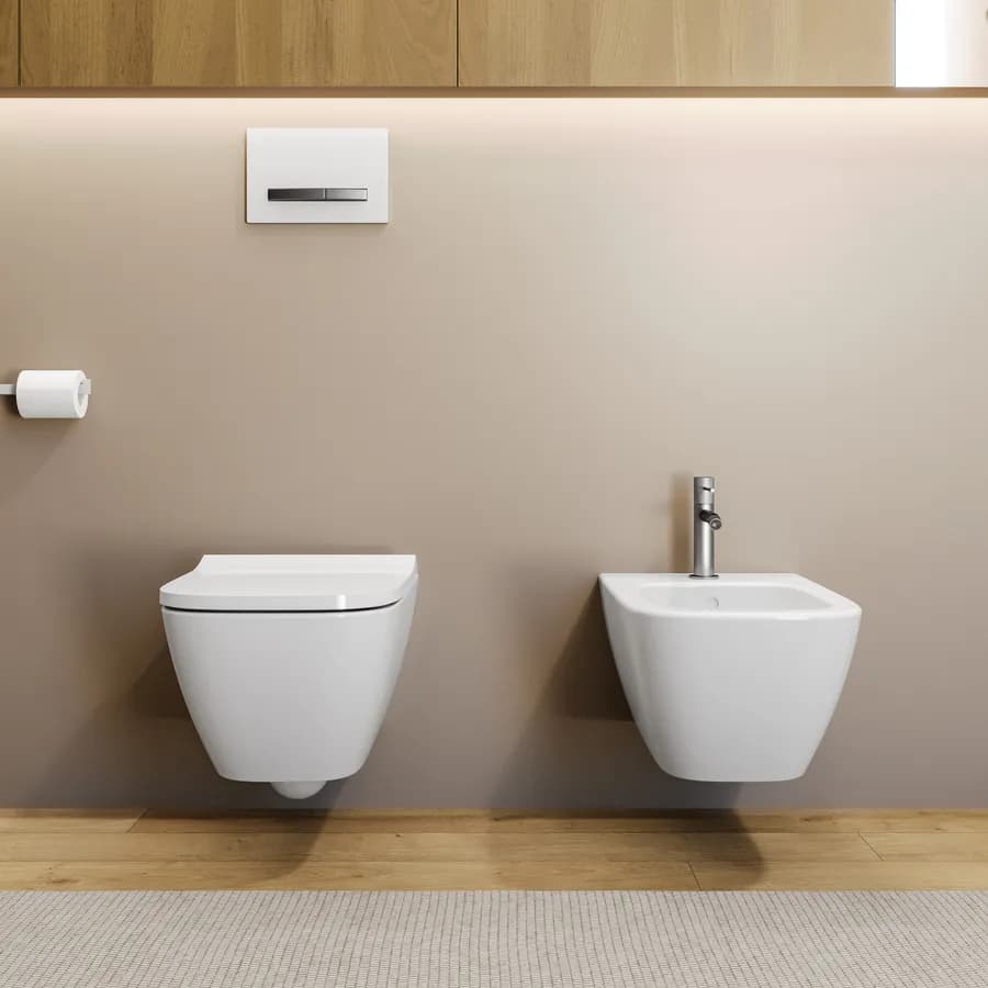 Sanitari sospesi a cacciata rimfree Keratect sedile SoftClose Smyle Square - Geberit