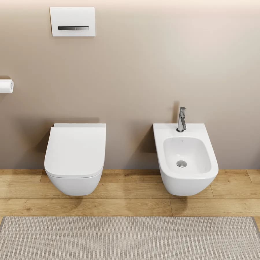 Sanitari sospesi a cacciata rimfree Keratect sedile SoftClose Smyle Square - Geberit