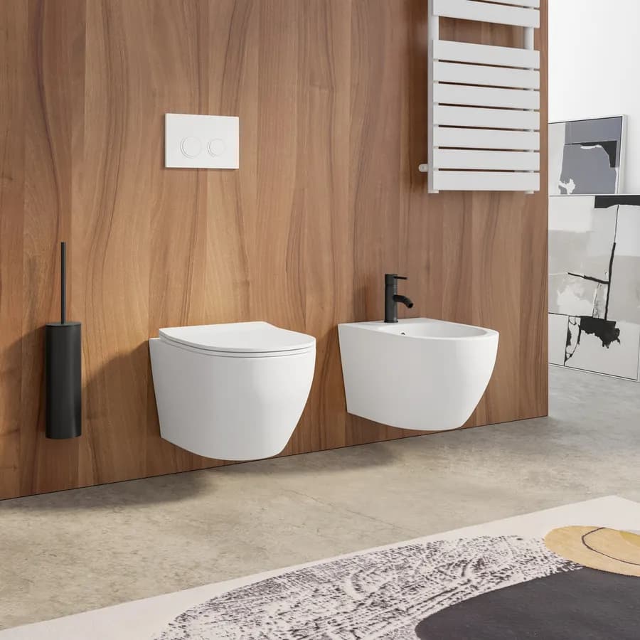 Sanitari sospesi bianco opaco a risparmio idrico con sedile softclose - Nadir