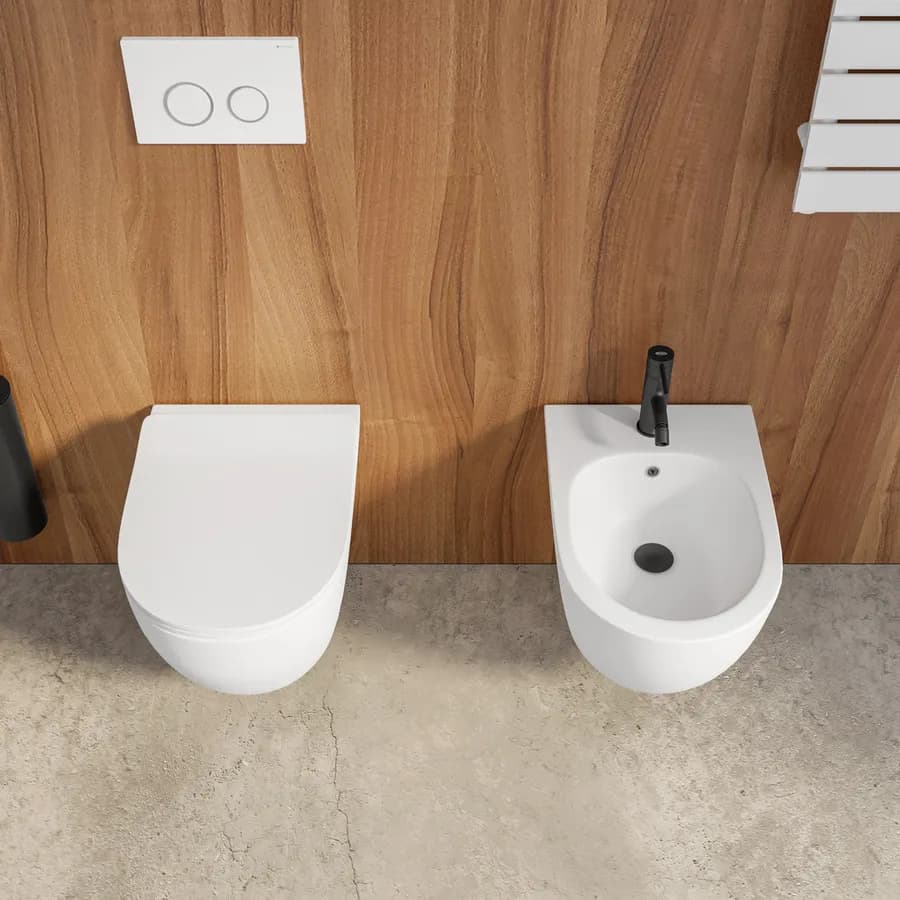 Sanitari sospesi bianco opaco a risparmio idrico con sedile softclose - Nadir