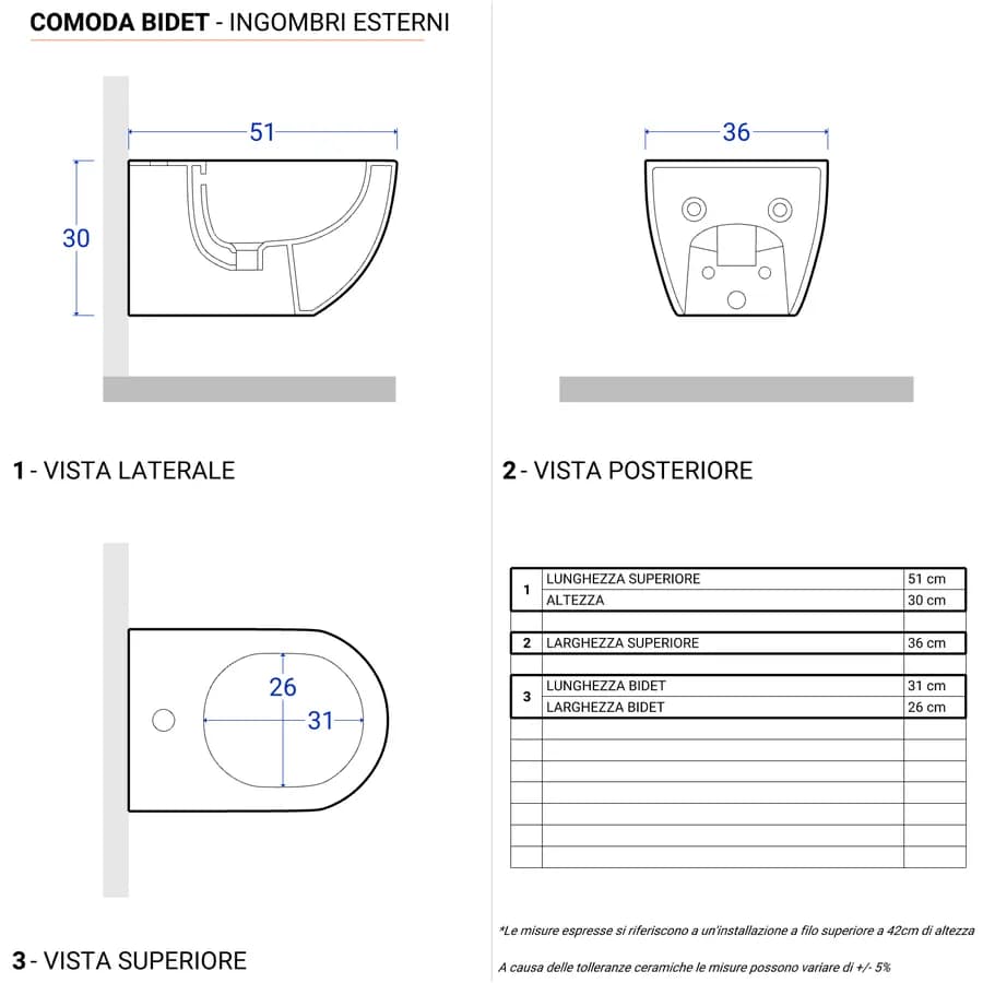 Sanitari Azzurra Comoda sospesi in ceramica senza brida e con copri wc