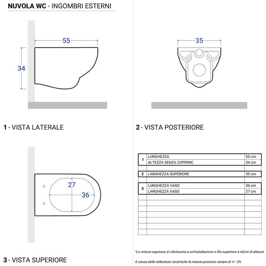 Sanitari sospesi Azzurra NUVOLA in ceramica wc bidet e sedile softclose
