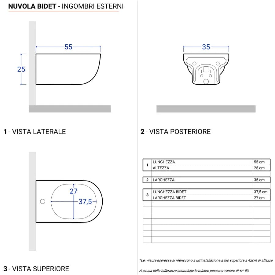 Sanitari sospesi Azzurra NUVOLA in ceramica wc bidet e sedile softclose