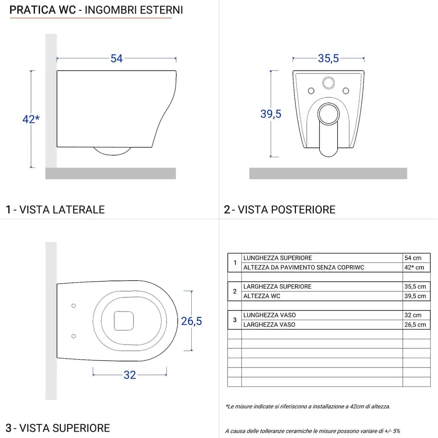 Sanitari sospesi Azzurra serie Pratica in ceramica con sedile copri wc softclose