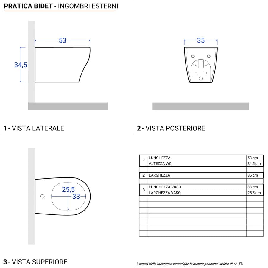 Sanitari sospesi Azzurra serie Pratica in ceramica con sedile copri wc softclose