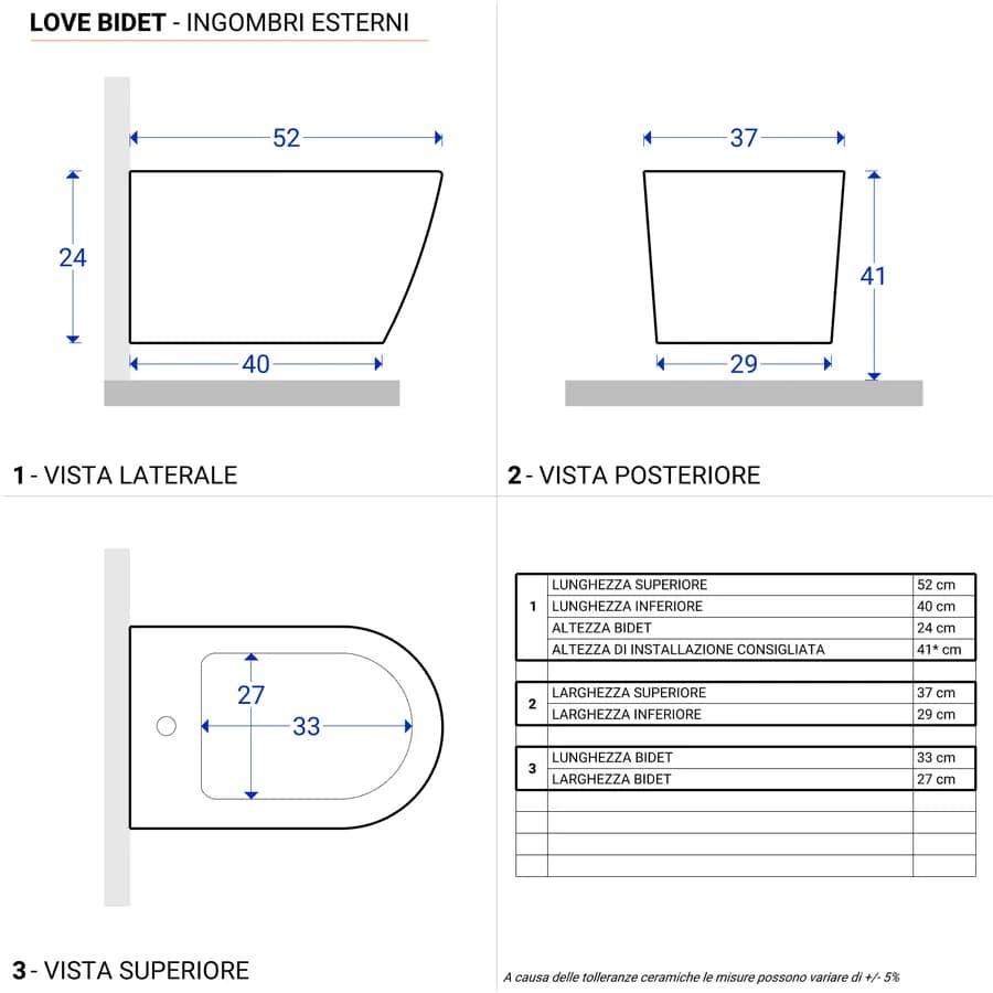 Sanitari sospesi con sedile softclose a sgancio rapido con vaso rimless Love
