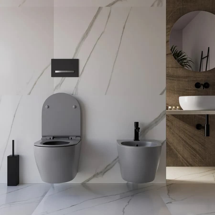 Sanitari sospesi grigio opaco a risparmio idrico con sedile SoftClose - Nadir