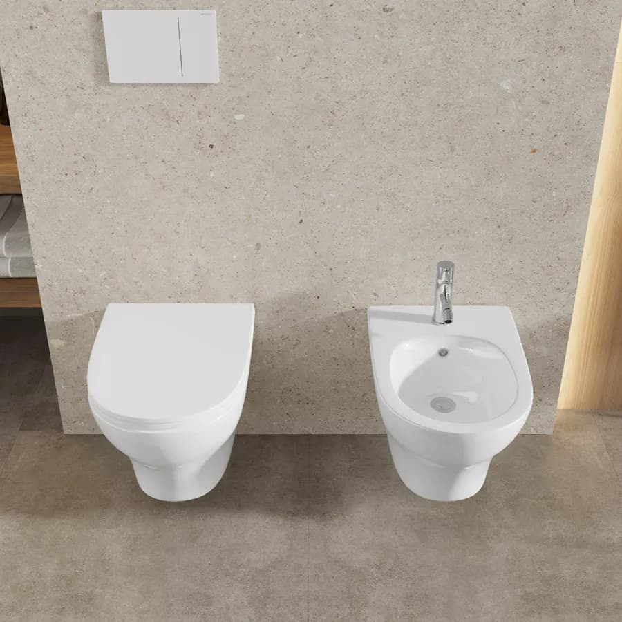 Sanitari sospesi in ceramica bianca con sedile copriwc slim soft-close
