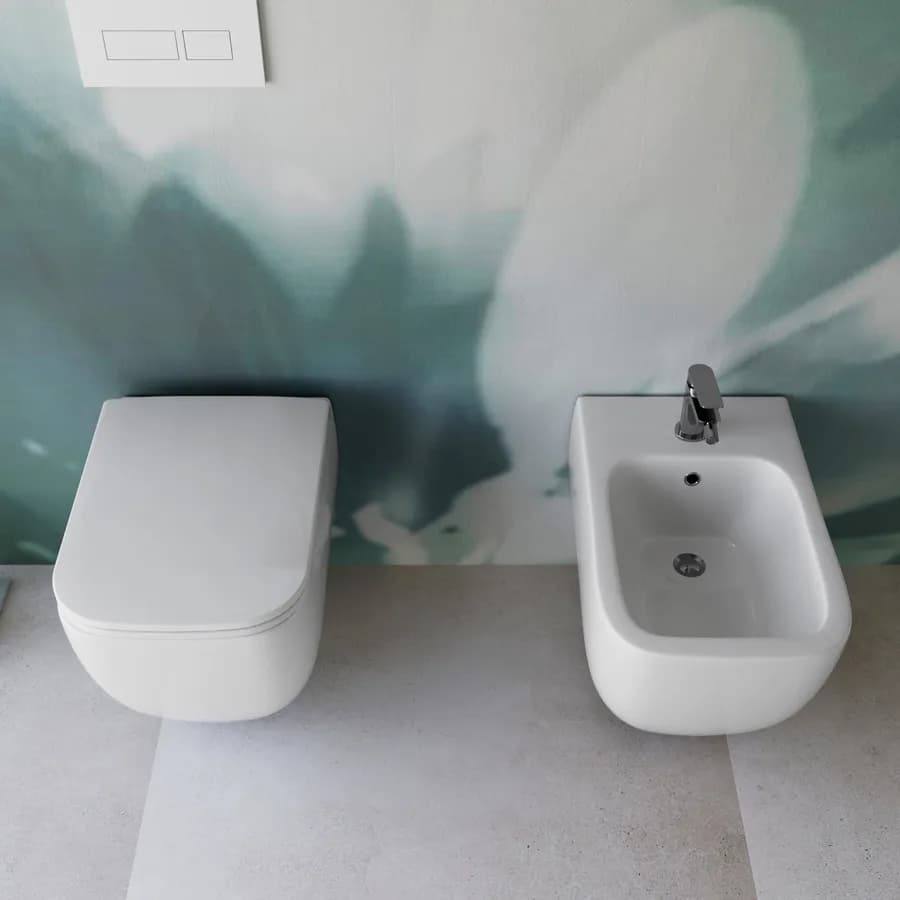 Sanitari sospesi in ceramica con sedile copri wc con chiusura softclose - Kira