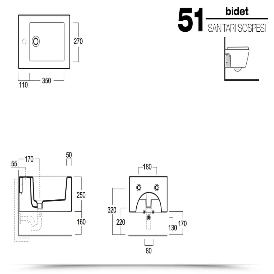 Sanitari sospesi in ceramica serie con sedile copri wc e kit fissaggio - Frozen di Simas