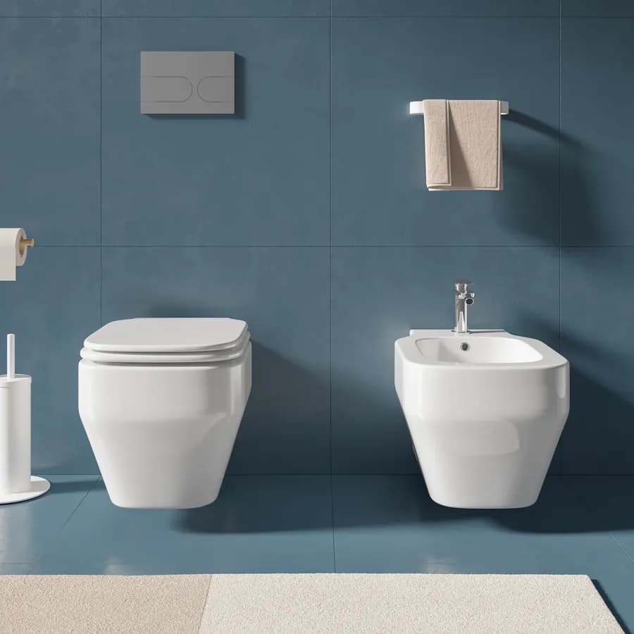 Sanitari sospesi in ceramica serie GLAZE di Azzurra con sedile copri wc chiusura rallentata softclose