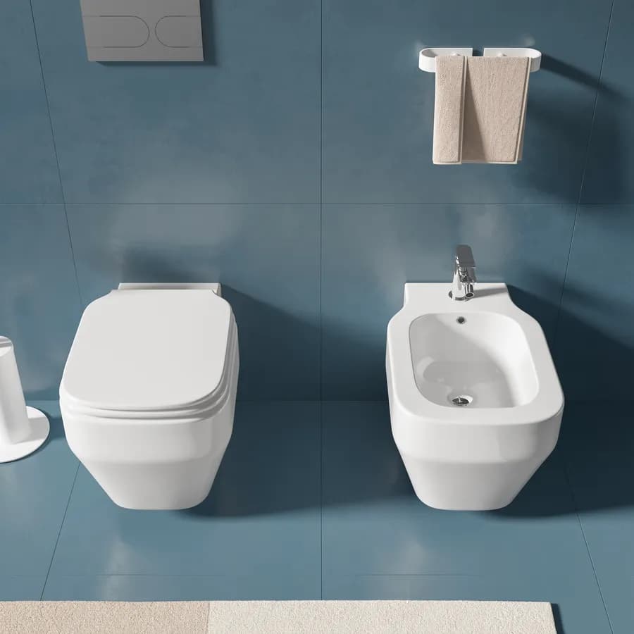 Sanitari sospesi in ceramica serie GLAZE di Azzurra con sedile copri wc chiusura rallentata softclose
