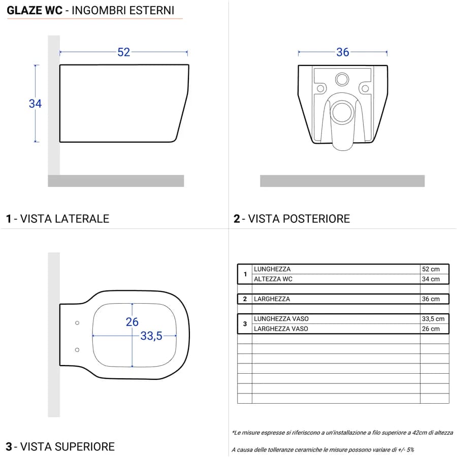 Sanitari sospesi in ceramica serie GLAZE di Azzurra con sedile copri wc chiusura rallentata softclose