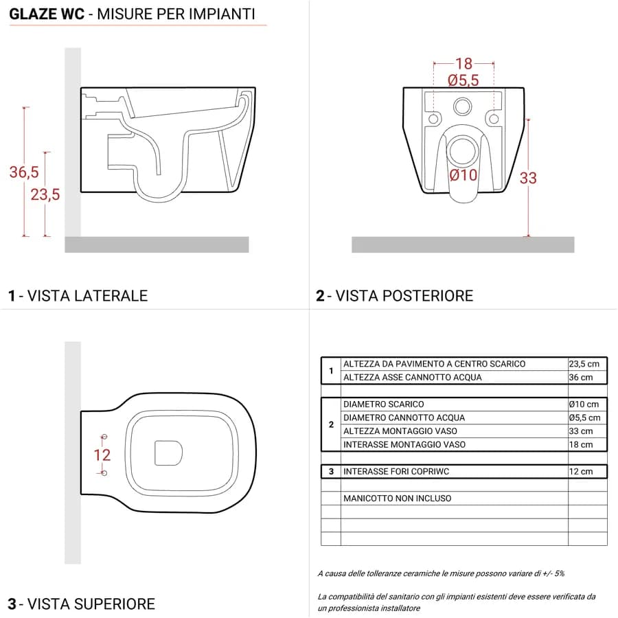 Sanitari sospesi in ceramica serie GLAZE di Azzurra con sedile copri wc chiusura rallentata softclose